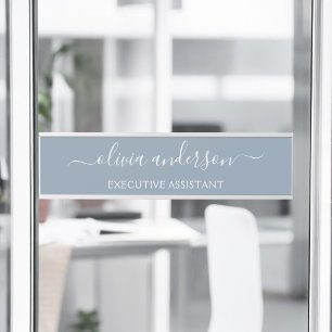 Stoffig Blauw Minimalistisch Modern Elegant Monogr Deurbordje