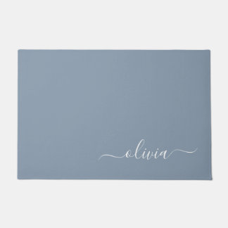 Stoffig Blauw Minimalistisch Modern Elegant Monogr Deurmat