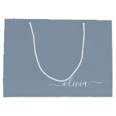 Stoffig Blauw Minimalistisch Modern Elegant Monogr Groot Cadeauzakje (Achterkant)