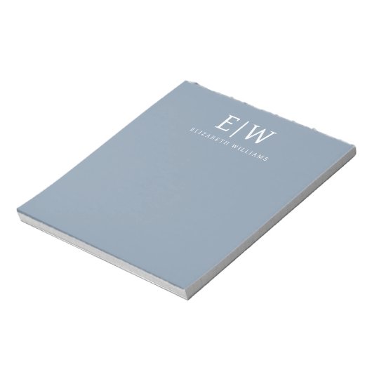 Stoffig Blauw Minimalistisch Modern Elegant Monogr Notitieblok (Gedraaid)