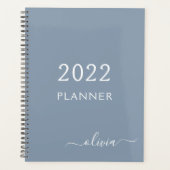 Stoffig Blauw Minimalistisch Modern Elegant Monogr Planner (Voorkant)