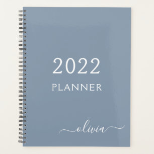 Stoffig Blauw Minimalistisch Modern Elegant Monogr Planner