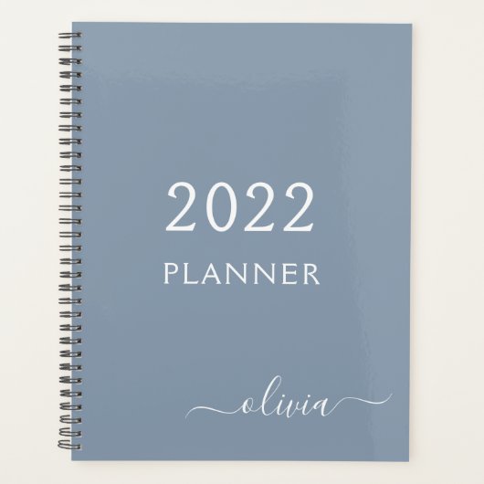 Stoffig Blauw Minimalistisch Modern Elegant Monogr Planner (Voorkant)