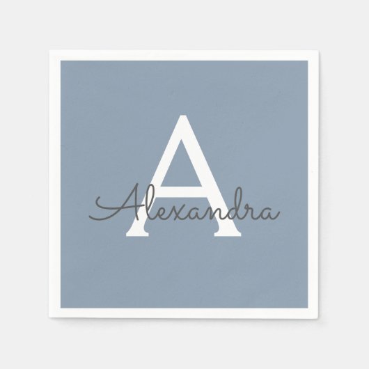Stoffig Blauw Minimalistisch Modern Elegant Monogr Servetten (Voorkant)