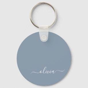 Stoffig Blauw Minimalistisch Modern Elegant Monogr Sleutelhanger