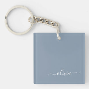 Stoffig Blauw Minimalistisch Modern Elegant Monogr Sleutelhanger