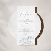 Stoffig Blauw Modern Bloemen Bruiloft Menu