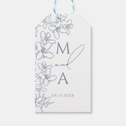 Stoffig Blauw Modern Monogram Bruiloft Cadeaulabel (Voorkant)