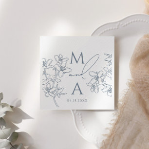 Stoffig Blauw Modern  Monogram Bruiloft Servet