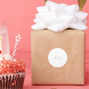 Stoffig Blauw Monogram Initialen Minimal Bruiloft Ronde Sticker