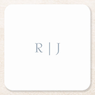 Stoffig Blauw Monogram Initialen Minimal Bruiloft Vierkante Kartonnen Onderzetter