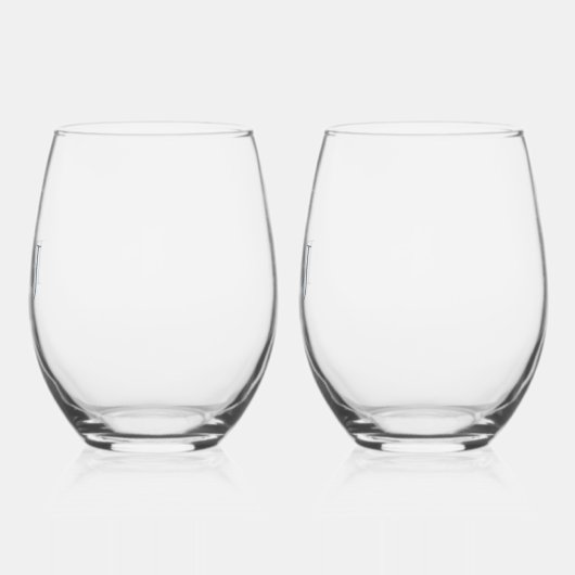 Stoffig Blauw Monogram Initialen Minimal Bruiloft Wijnglas Zonder Voet (Links)