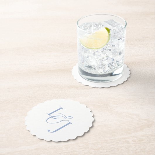 Stoffig Blauw Paar Initialen Monogram Bruiloft Kartonnen Onderzetters (Insitu)