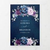 Stoffig Blauw Paars Marine Lilac Bloesems Trouw Tr Drieluik Aankondiging (Cover)