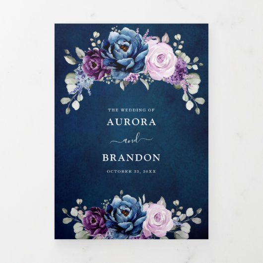Stoffig Blauw Paars Marine Lilac Bloesems Trouw Tr Drieluik Aankondiging (Cover)