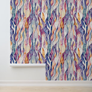 Stoffig Blauw, Paarse, Oranje Waterverf Strepen Behang