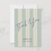 Stoffig blauw retro strepen  baby shower bedankkaart (Voorkant)