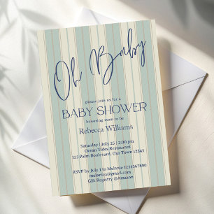 Stoffig blauw retro strepen baby shower kaart