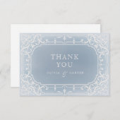 Stoffig blauw romantisch vintage bruiloft dank u bedankkaart (Voorkant / Achterkant)