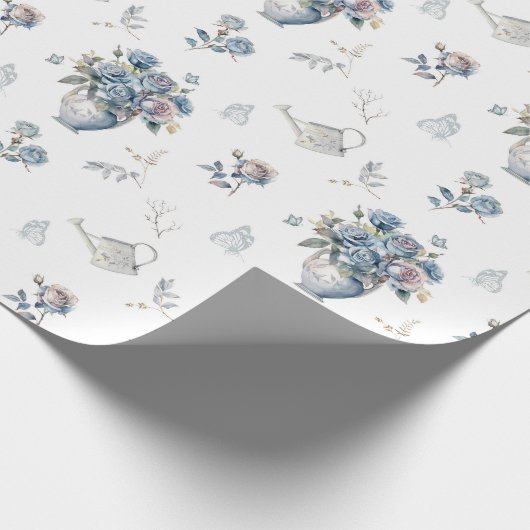 stoffig blauw Roos Cadeaupapier (Hoek)