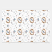 stoffig blauw Roos Inpakpapier Vel (Voorkant 3)