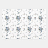 stoffig blauw Roos Inpakpapier Vel (Voorkant)