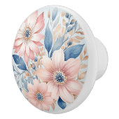 Stoffig Blauw Roze Bloemen Beige Boho Bloemen Keramische Knop (Rechts)