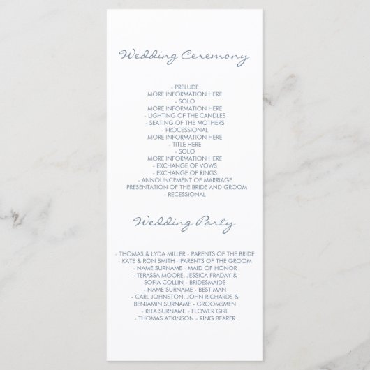 Stoffig Blauw Roze Bloemen Waterverf Trouwprogramm Programma (Achterkant)