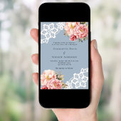 Stoffig blauw roze rose gouden bloemen kant bruilo kaart