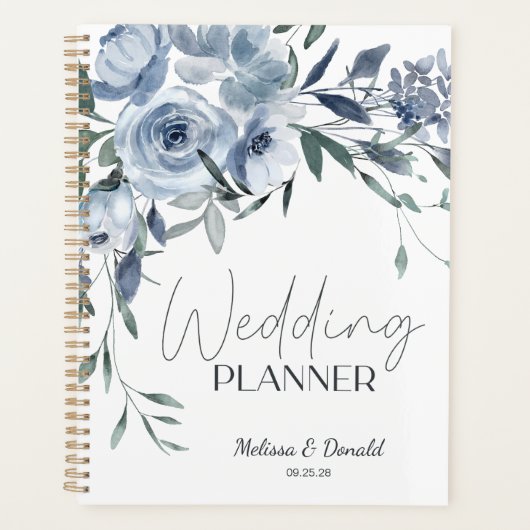 Stoffig Blauw Rozen Bloemen Bruiloft Planner (Voorkant)