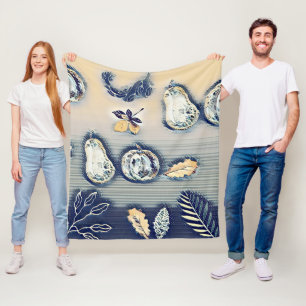 Stoffig blauw Rustic Pumpkin & Autumn Leaf Fleece Deken