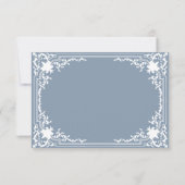  stoffig blauw script elegante witte bruiloft RSVP kaartje (Achterkant)