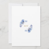 Stoffig Blauw Transparant Bloemen Monogram Doop Kaart (Achterkant)