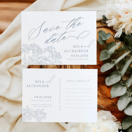 Stoffig Blauw Victoriaans  Modern Bruiloft Save The Date