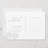 Stoffig Blauw Victoriaans  Modern Bruiloft Save The Date (Achterkant)