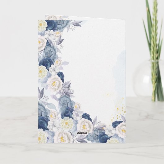 Stoffig Blauw Waterverf Elegant Bloemen Paar Bedankkaart (Achterkant)