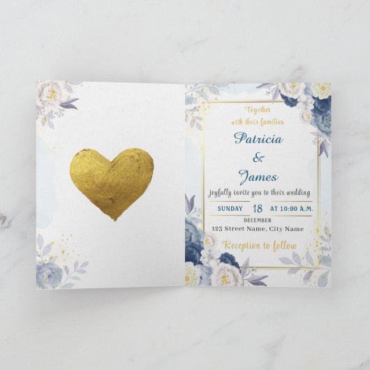 Stoffig Blauw Waterverf Elegant Bloemen Paar Bedankkaart (Binnen)