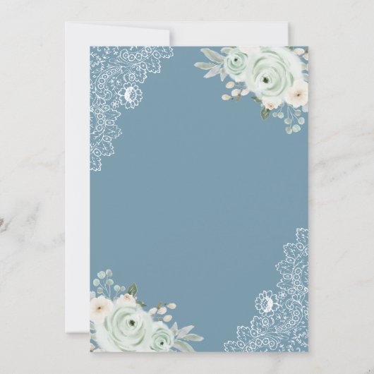 Stoffig Blauw Wijze Groen Bloemen Kant Moslim Huwe Kaart (Achterkant)