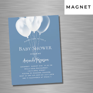 Stoffig blauw wit ballonnen jongen luxe baby showe magnetische uitnodiging