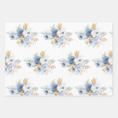 Stoffig Blauw Wit Blauw Goud Bloemen Bruiloft Inpakpapier Vel (Voorkant 3)