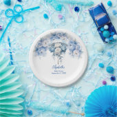 Stoffig Blauw Wit Bloemen Paraplu Baby shower Papieren Bordje (Feest)