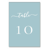 Stoffig blauw wit script trouwtafel nummer kaart (Achterkant)