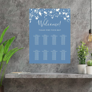 Stoffig blauw wit sterren 9 zitplaatsen grafiek poster