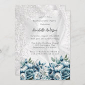 Stoffig Blauw Zilver Boeket Bachelorette Party Kaart (Voorkant / Achterkant)