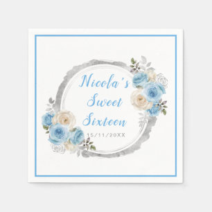 Stoffig Blauw Zilver Elegante Bloemen Sweet Sixtee Servet