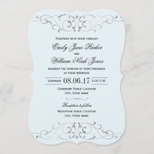 Stoffig Blauw Zilver Elegante bruiloft Uitnodiging