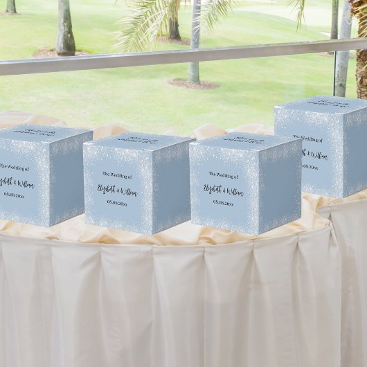 Stoffig blauw zilveren glitter bruiloft bedankdoosjes