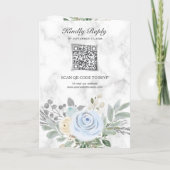 Stoffig blauwe bloem witte marmeren QR-code bruilo (Achterkant)