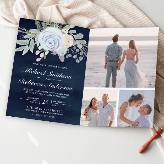 Stoffig blauwe bloemencode Navy trouwen