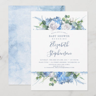 Stoffig blauwe bloemige groen moderne baby shower kaart
